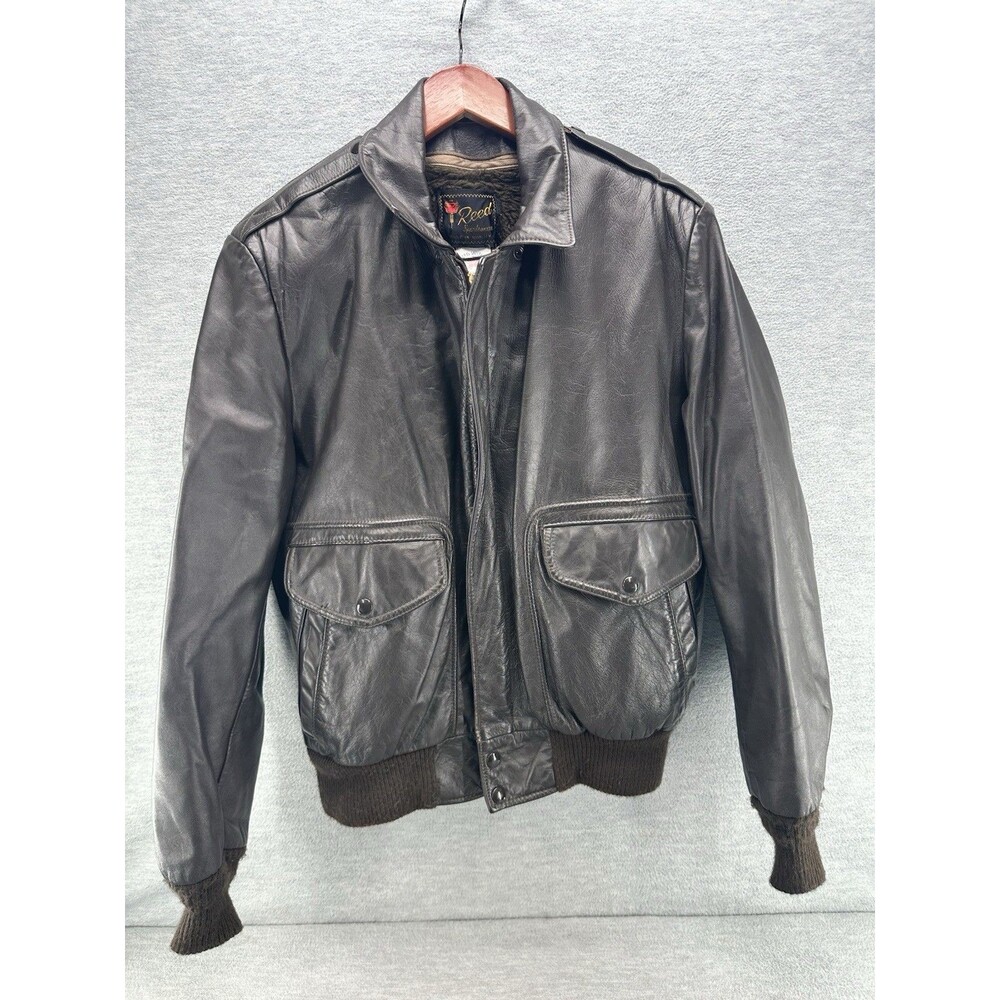 REED SPORTSWEAR Vintage Lined Brown Bomber Leather Lady Luck Logo on Back Jacket